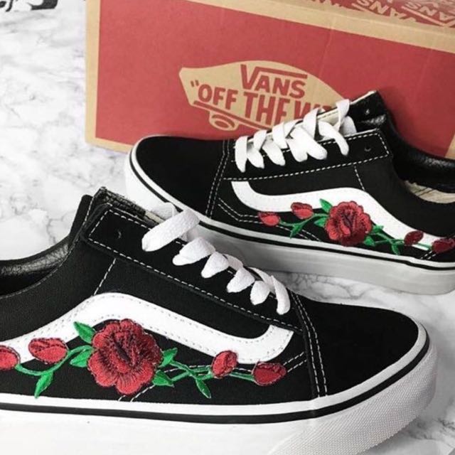 Rose Embroidered Vans Sneakers Old 