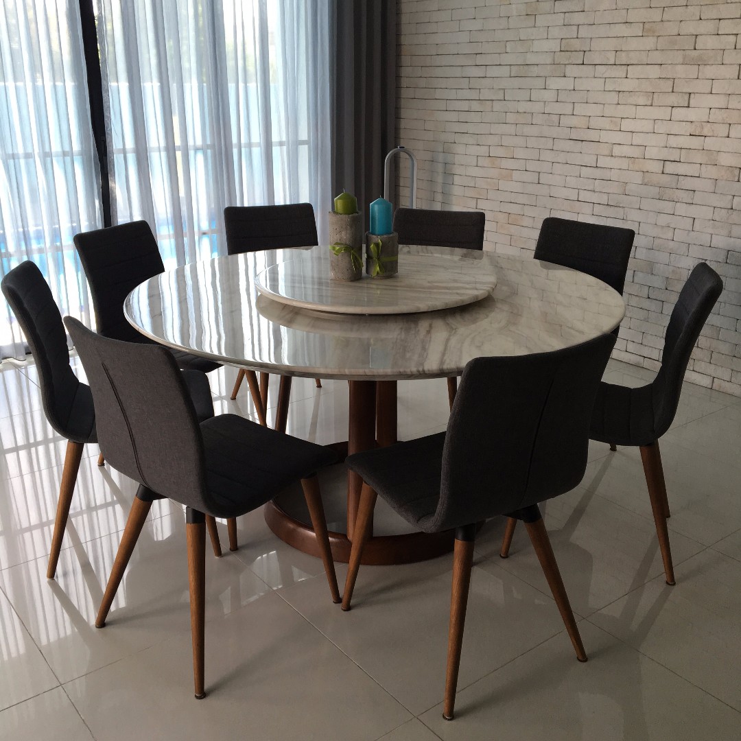 Original Rozel Wood Marble Top Dining Table 1500 Set Rumah