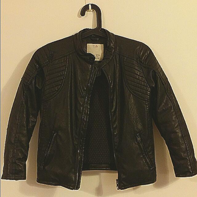 Black Leather Like Polyester Jacket For Boys Zara Brand Babies Photo
