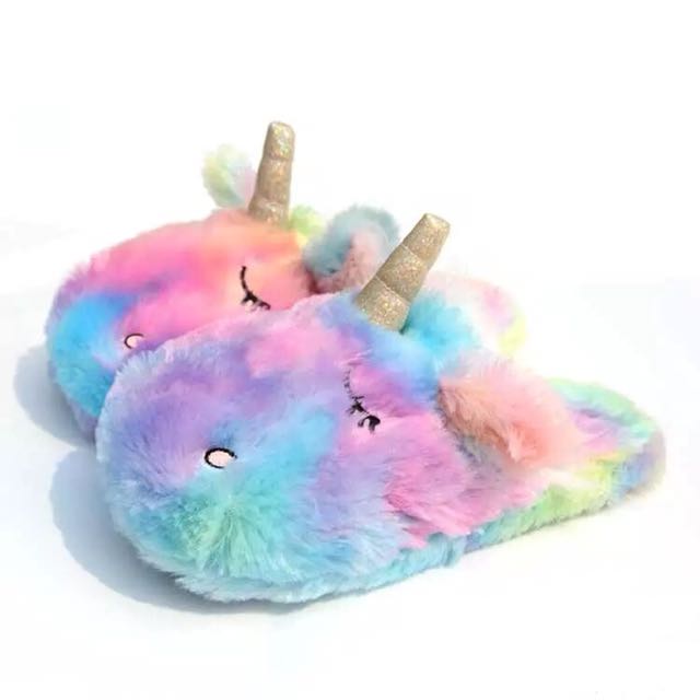 Fluffy Rainbow Unicorn Bedroom Slippers Po Furniture