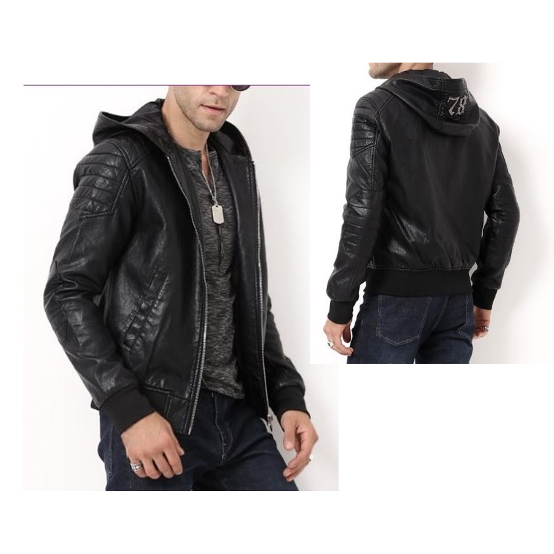 mens leather hoodie