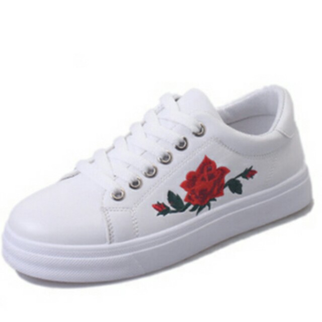 white shoes with rose embroidery