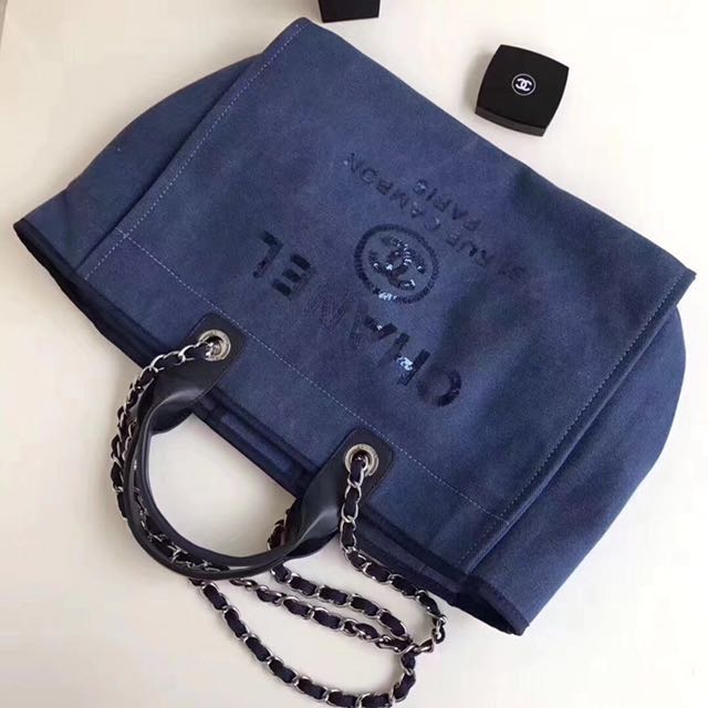 chanel blue sequin bag