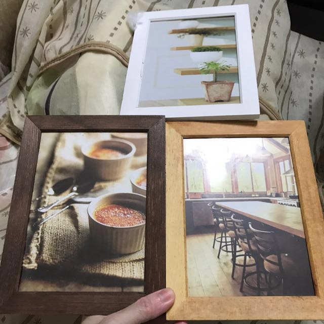 Daiso Wood Photo Frame With Velcro Behind On Light Brown And White