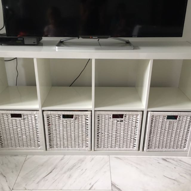 Shelving Unit Ikea Kallax With 4 Baskets Furniture Shelves Drawers On Carousell