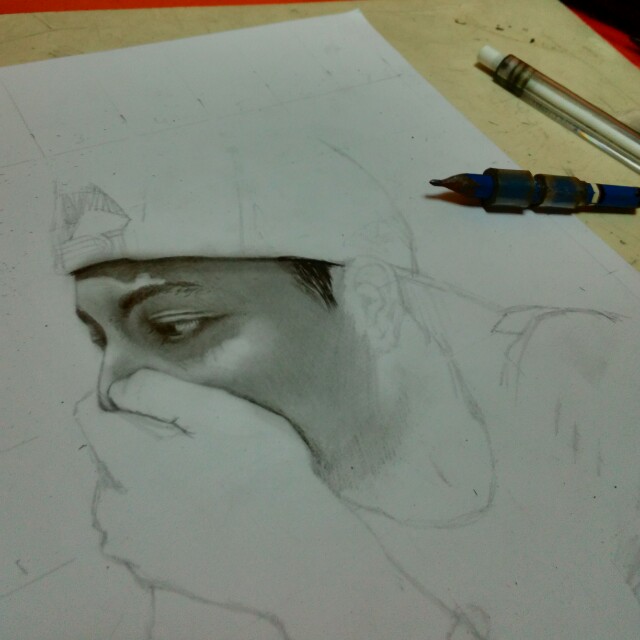 Graphite portrait in 11x8.5 inches vellum board, Hobbies & Toys