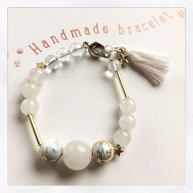 PigGugu》自家品牌..*白玉石+白水晶石+購自日本既金線花紋珠, 手作