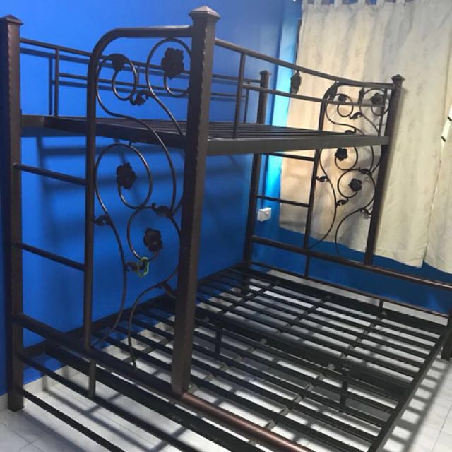 Rare Wrought Iron Bunk Bed (single + queen), Furniture & Home Living