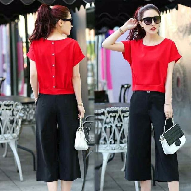 Red top black pants terno (Category: Activewear) located in Manila. Submitted by shoptofabonline (Listing ID 135888127, Image 1). Description: Red top black pants terno Product code KA1015730-2581 Fabric chiffon and polyester Size small medium large Price P500.