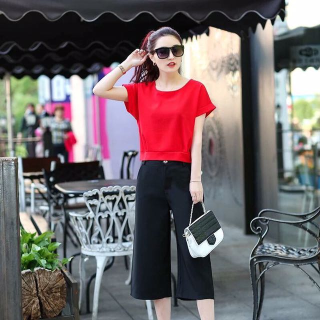 Red top black pants terno (Category: Activewear) located in Manila. Submitted by shoptofabonline (Listing ID 135888127, Image 2). Description: Red top black pants terno Product code KA1015730-2581 Fabric chiffon and polyester Size small medium large Price P500.