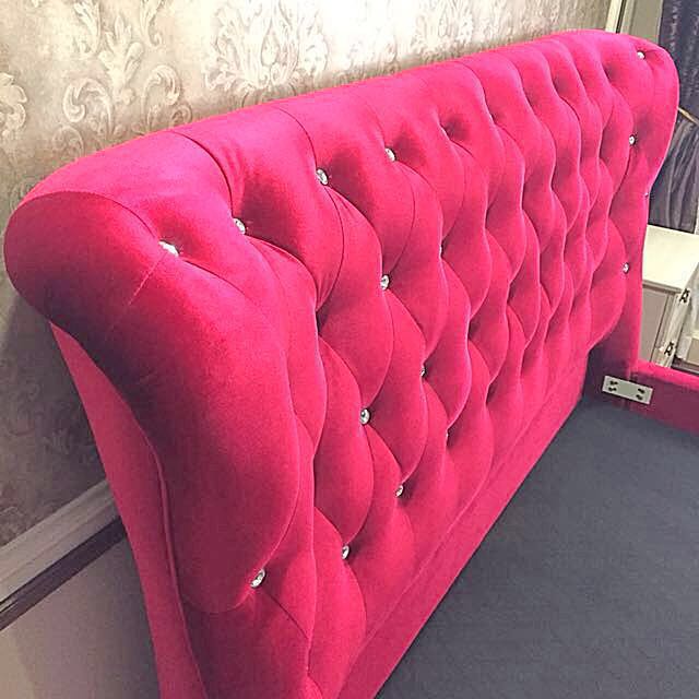 Victorian Queen Bed Frame Velvet Red, Furniture & Home Living