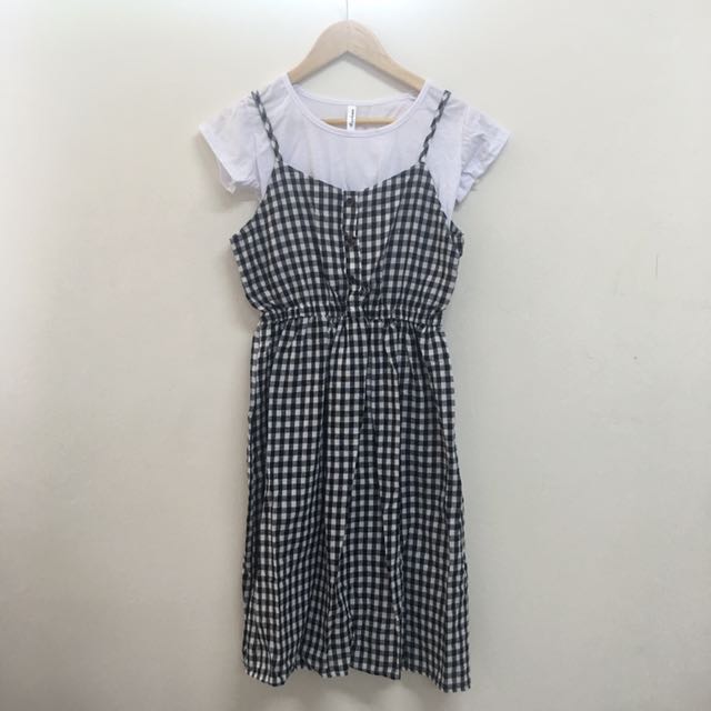 checkered dress with white shirt
