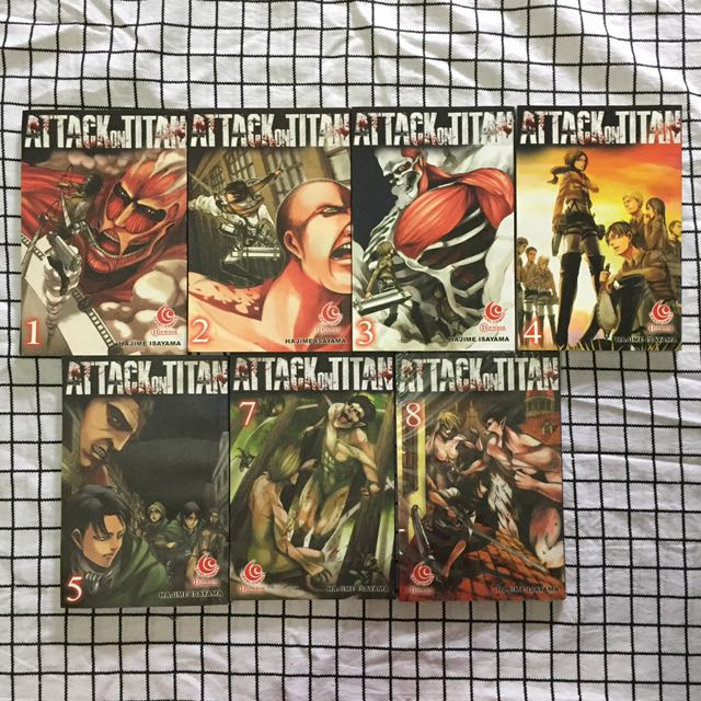 Komik Attack On Titan Volume 1 5 7 8 Buku Alat Tulis Komik Dan Manga Di Carousell However, the titans attacked the area he lived in, and so he was forced to use an incomplete version of his formula that didn't give eren total control like he i'm pretty sure that they'd only fight outside the walls if they had trees to grapple, like in the first recon scene. komik attack on titan volume 1 5 7 8