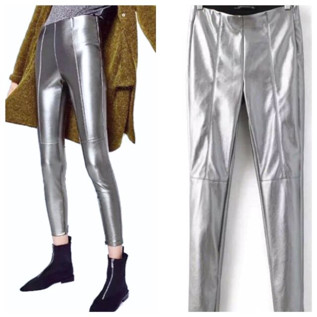 silver leather jeans