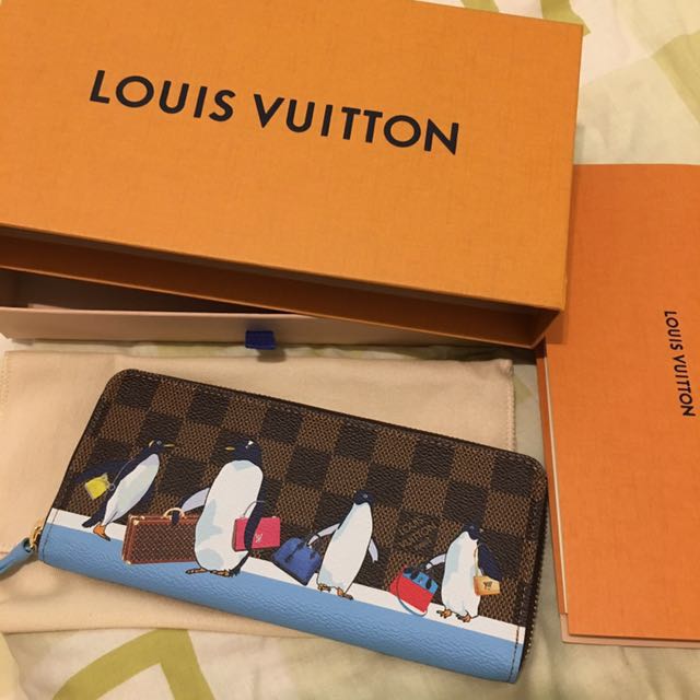 Louis Vuitton Wallet Clemence Penguins Xmas Damier Ebene Brown