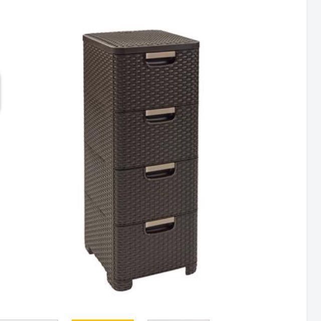 Rattan Style Plastic Drawers / (4 drawers), Furniture & Home