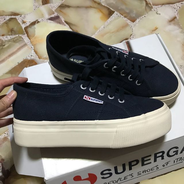 Superga platform creepers in Navy Women s Fashion Footwear Flats on Carousell