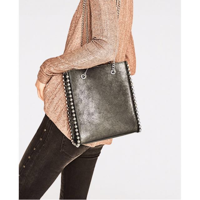 Zara studded tote bag, Women's Fashion 