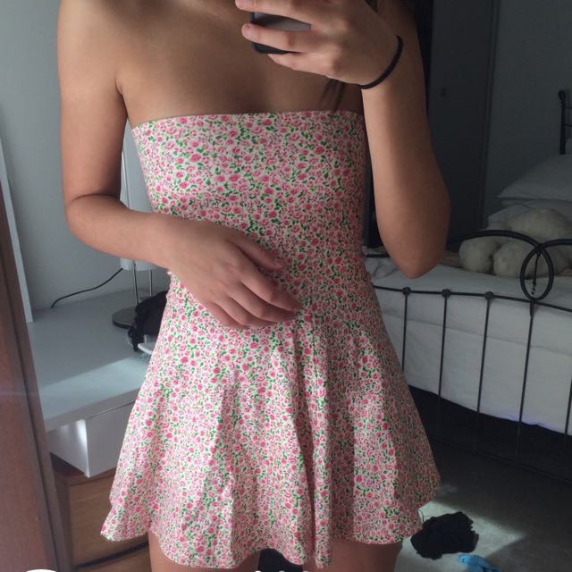 American Apparel Highwaist Skirt Boob Tube in Deep Floral Women s