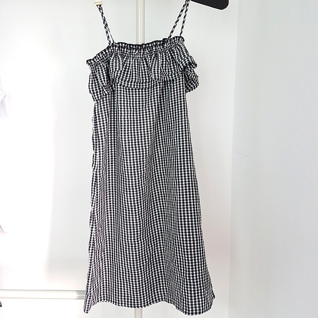H M Off Shoulder Check Dress Women S Fashion Clothes Dresses Skirts On Carousell