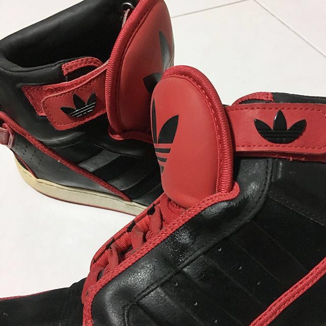Red and black cheap adidas shoes high tops