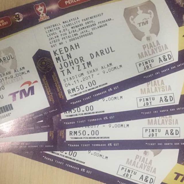 Vs kl jdt tiket Tiket Selangor
