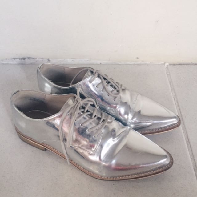 Forever 21 metallic silver lace-ups 