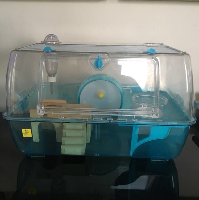 Picture of Hamster cage - complete set with wheel, food/water dispenser, wooden ...