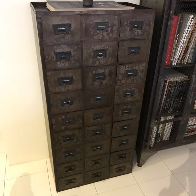 Vintage Industrial Metal Cabinet Furniture Shelves Drawers On