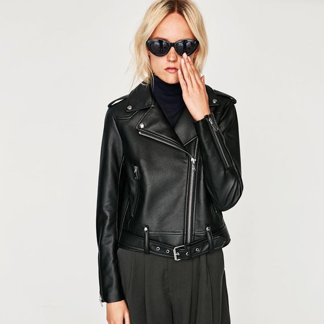 Zara Black Leather Jacket, Women's 