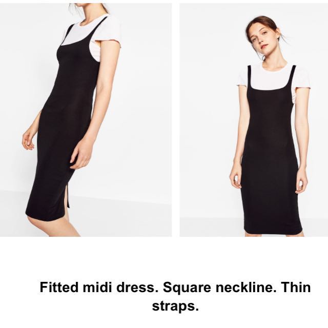 Zara Fitted Midi Dress, Black, Women's 