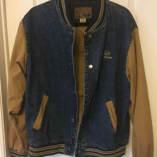 Denim/Tan Varsity Style Jacket - Medium