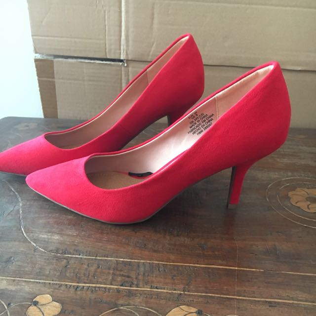 H\u0026M Red Suede Shoes Mid-heels, Women's 