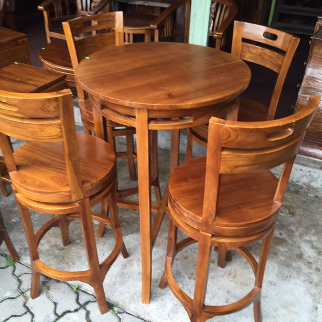 Meja Bar 4 Kerusi Kayu Jati Indonesia Home Furniture Furniture On Carousell