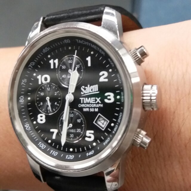 Salem Timex 沙龍紀念版 中古手錶men S Timex Chronograph Analog Watch Stainless Steel Case Original Used 80 新 已超過年 新換電池 運作正常小花 不議價 名牌 錶 Carousell