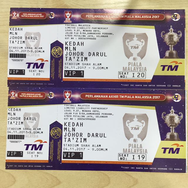 Tiket Vip Bola Kedah Vs Johor Tickets Vouchers Event Tickets On Carousell