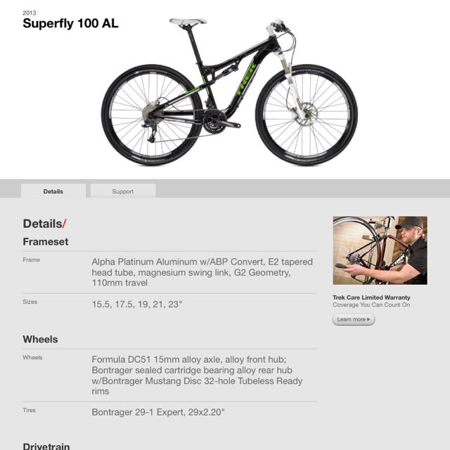 Trek superfly online size chart