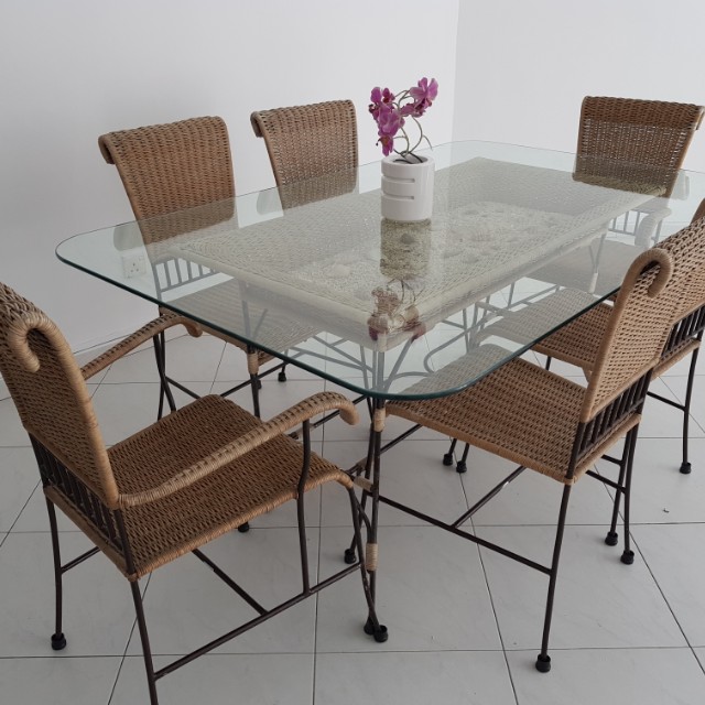 Used Rattan Dining Set Furniture Home Living Furniture Chairs on Carousell