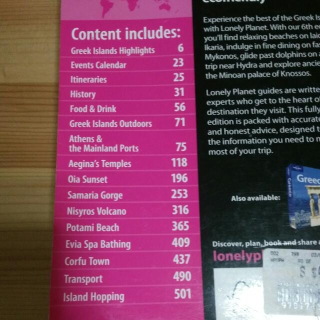 Greek Islands Travel Guide Book By Lonely Planet Books