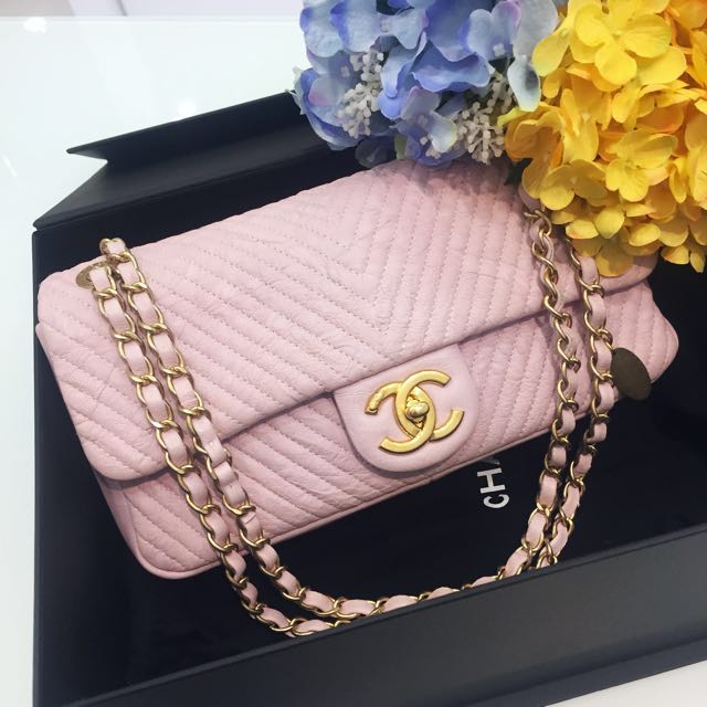 Chanel herringbone chevron medium Flap Luxury Bags  Wallets on Carousell