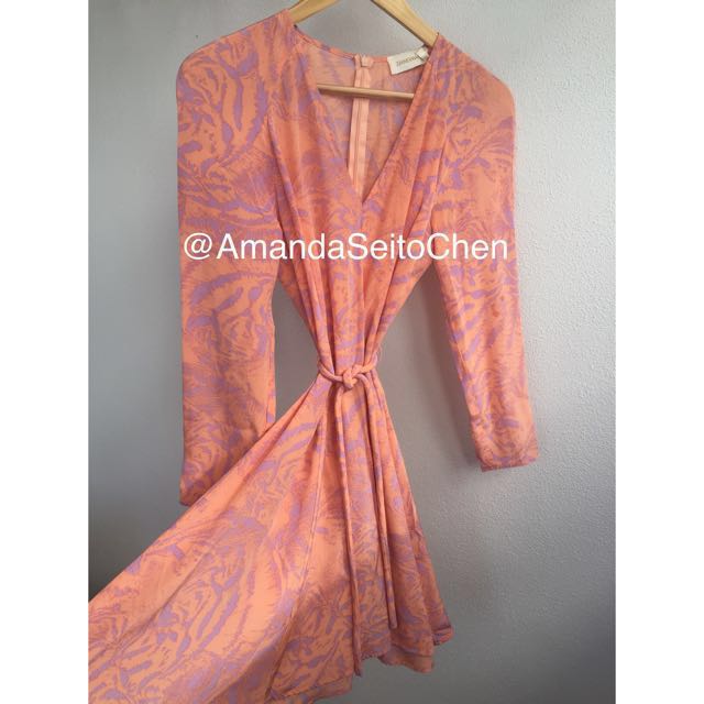 Zimmermann Lotus Tiger 100 Silk Belted Dress Size 1 Women S