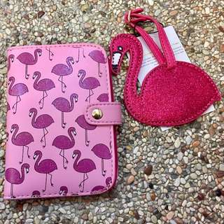 [SKINNYDIP LONDON] Authentic Glitter Flamingo Passport Holder & Luggage Tag Set