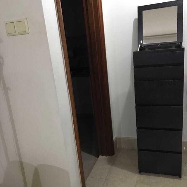 Ikea Malm 6 Drawer Chest Black Brown Mirror Glass Used