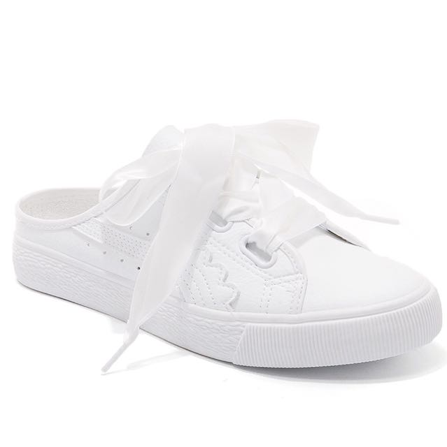 white ribbon sneakers
