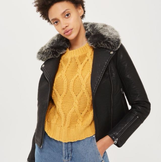 Topshop leather jacket outlet with fur