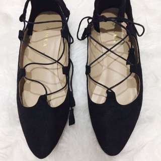 Lace up Flatshoes Black