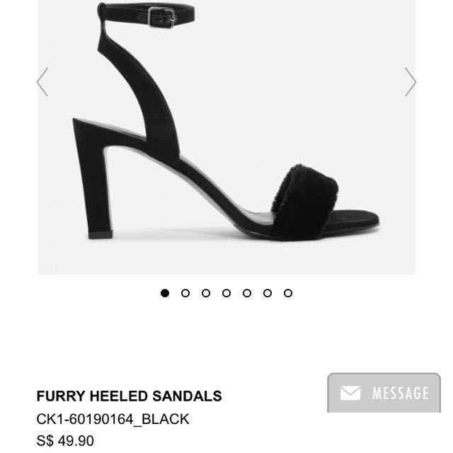 Furry discount heeled sandals
