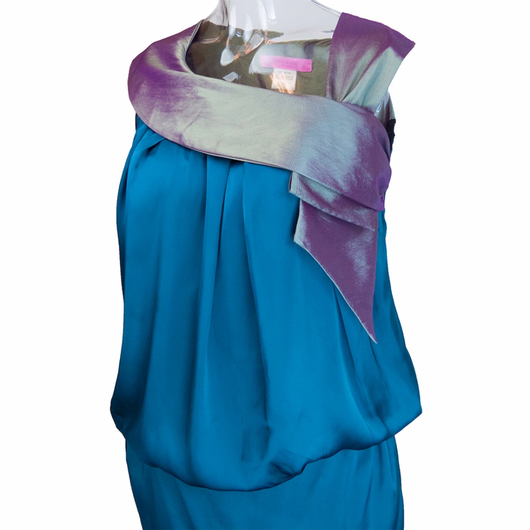 義大利品牌Emma marni湖藍色緞面抓褶設拼接無袖洋裝 照片瀏覽 2