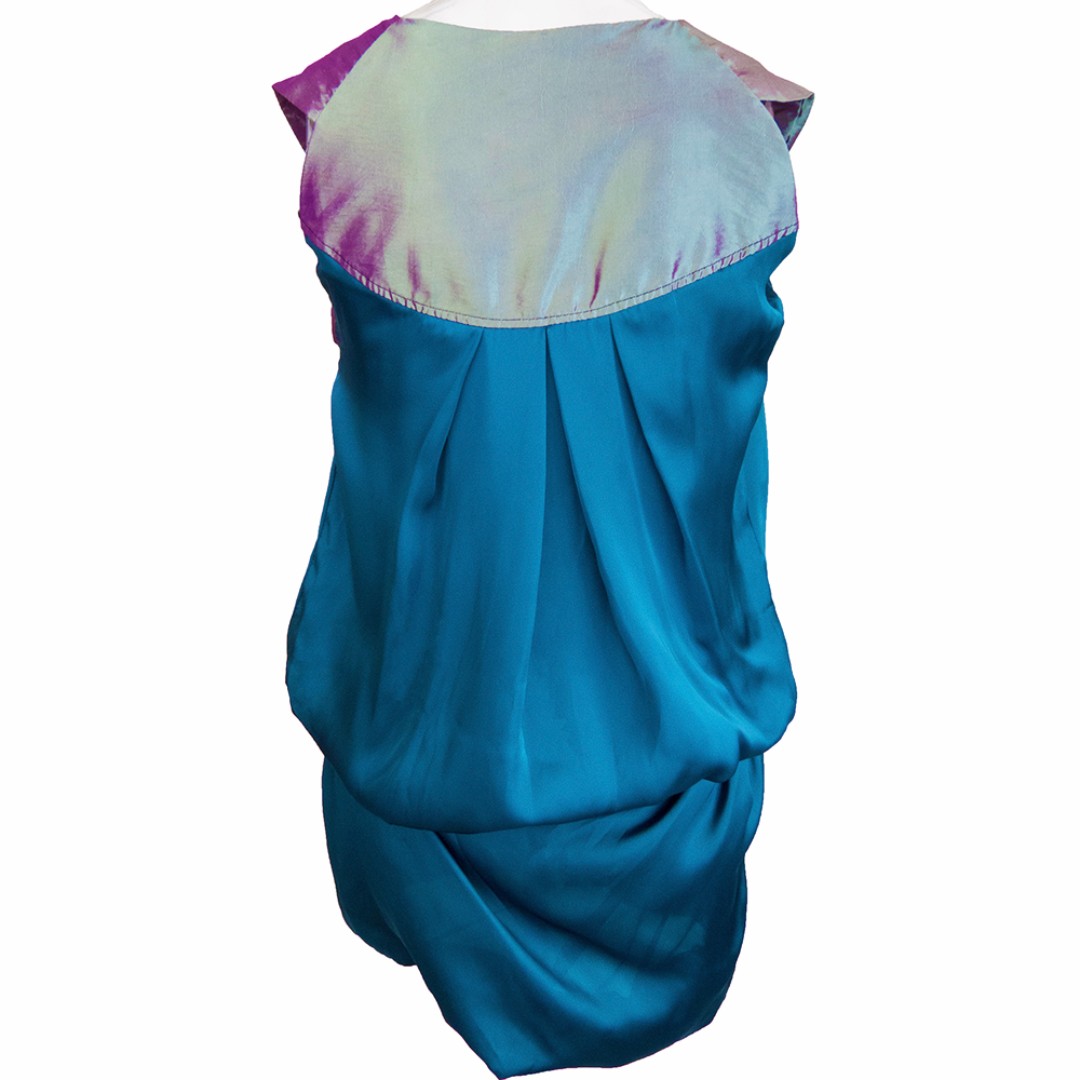 義大利品牌Emma marni湖藍色緞面抓褶設拼接無袖洋裝 照片瀏覽 4