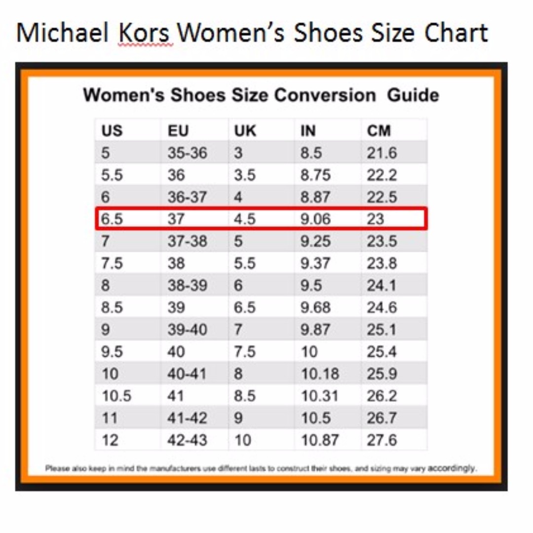 michael kors girl shoes size chart